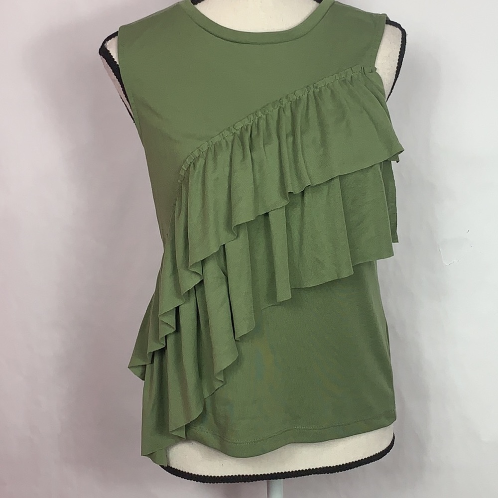 J.Crew sleeveless front drapey ruffle green top